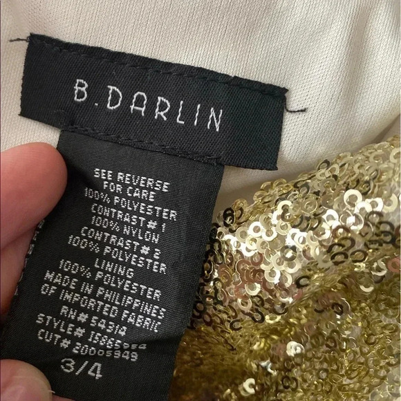🆕B.Darlin A-Line Scoop Short Gold Sequin Ivory Dress 3/4🆕 - Picture 12 of 14